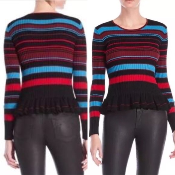 Torn by Ronny Kobo Peplum Striped Knit Top Sweater - Picture 6 of 9